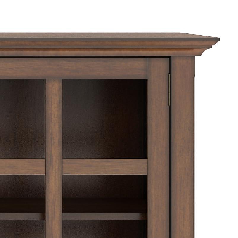 Simpli Home Acadian 62"W Solid Wood 3-Shelf Storage Cabinet with Tempered Glass Doors and Adjustable Shelves