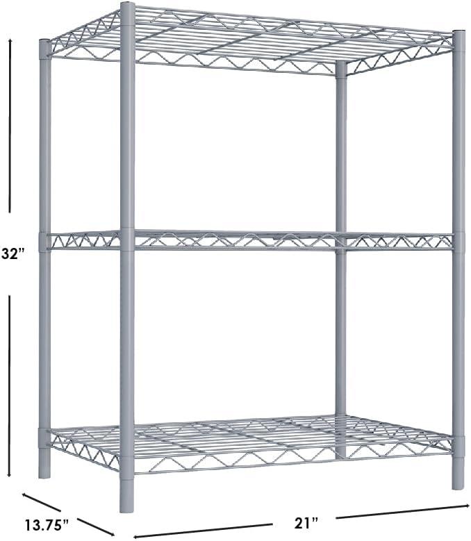 Grey 3-Tier Adjustable Wire Shelving Unit