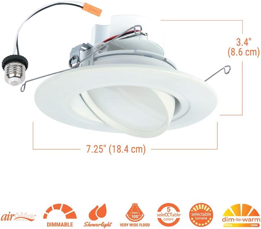 Halo 5/6 In. Selectable CCT Integrated LED Recessed Light Trim, 600 Lm./1000 Lm.