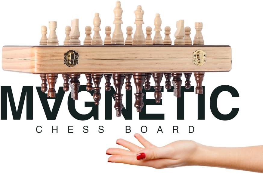 Chess Armory 15" Magnetic Wooden Chess Set with Extra Queens & Storage Box - Perfect for Adults & Kids