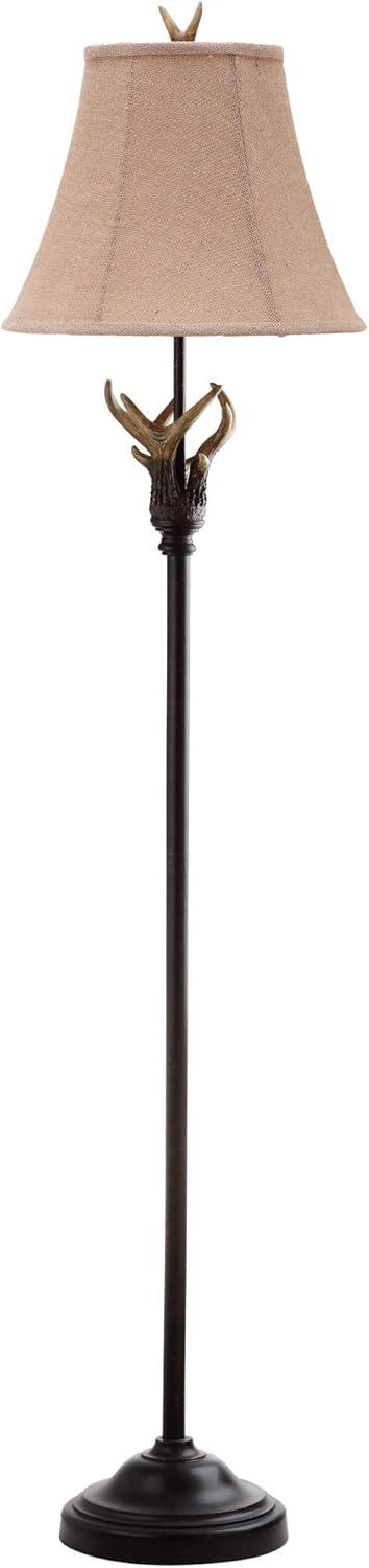 Rustic Black and Brown Cotton Shade Floor Lamp with USB