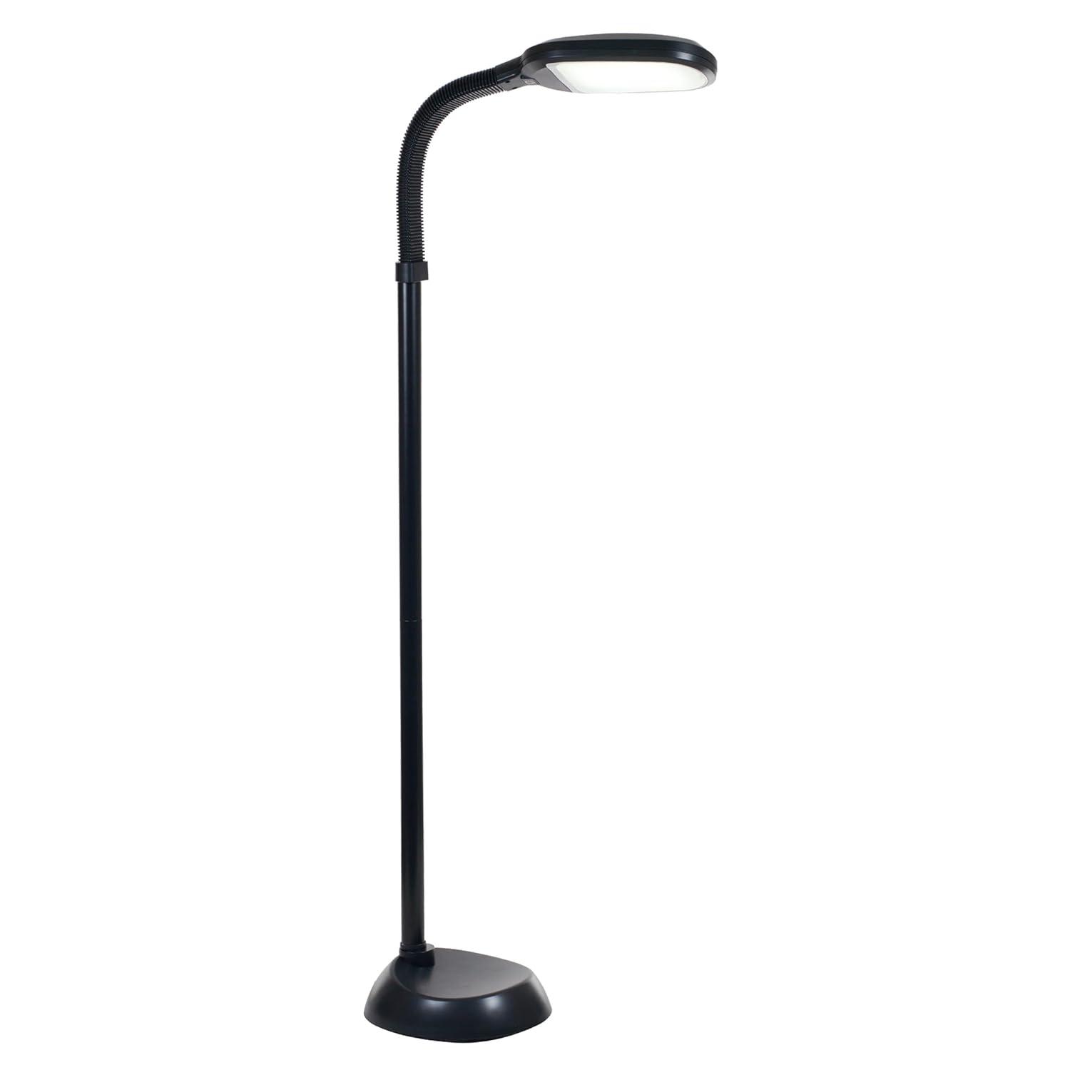 Bedford Home LED Floor Lamp - Full Spectrum Natural Sunlight Lamp with Bendable Neck - Dimmable Reading, Craft, and Esthetician Light (Midnight Black)