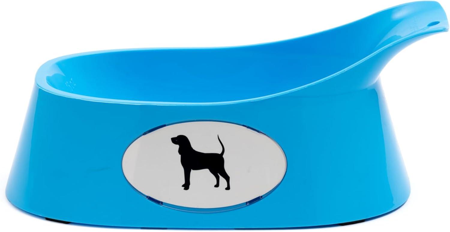 Small Blue Ergonomic Plastic Dog Bowl with Stand