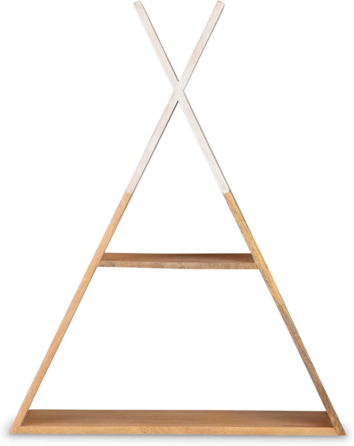 Triangular Brown and White Wood Wall Shelf