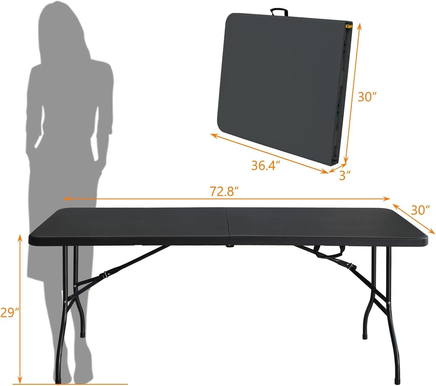 6ft Folding Table, Portable Plastic Table for Camping, Picnics, Parties, High Load Bearing Foldable Table Black