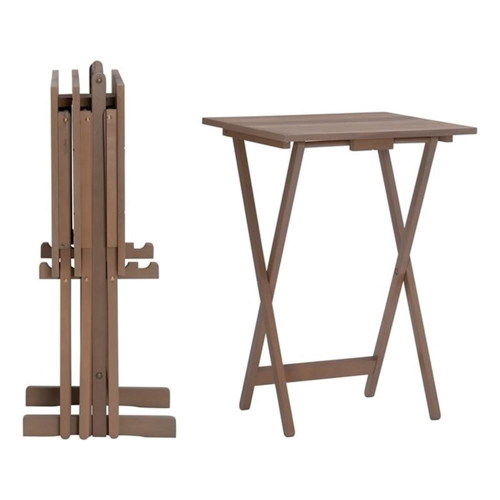 Riverbay Furniture 5-Piece Transitional Wood Tray Table Set in Gray