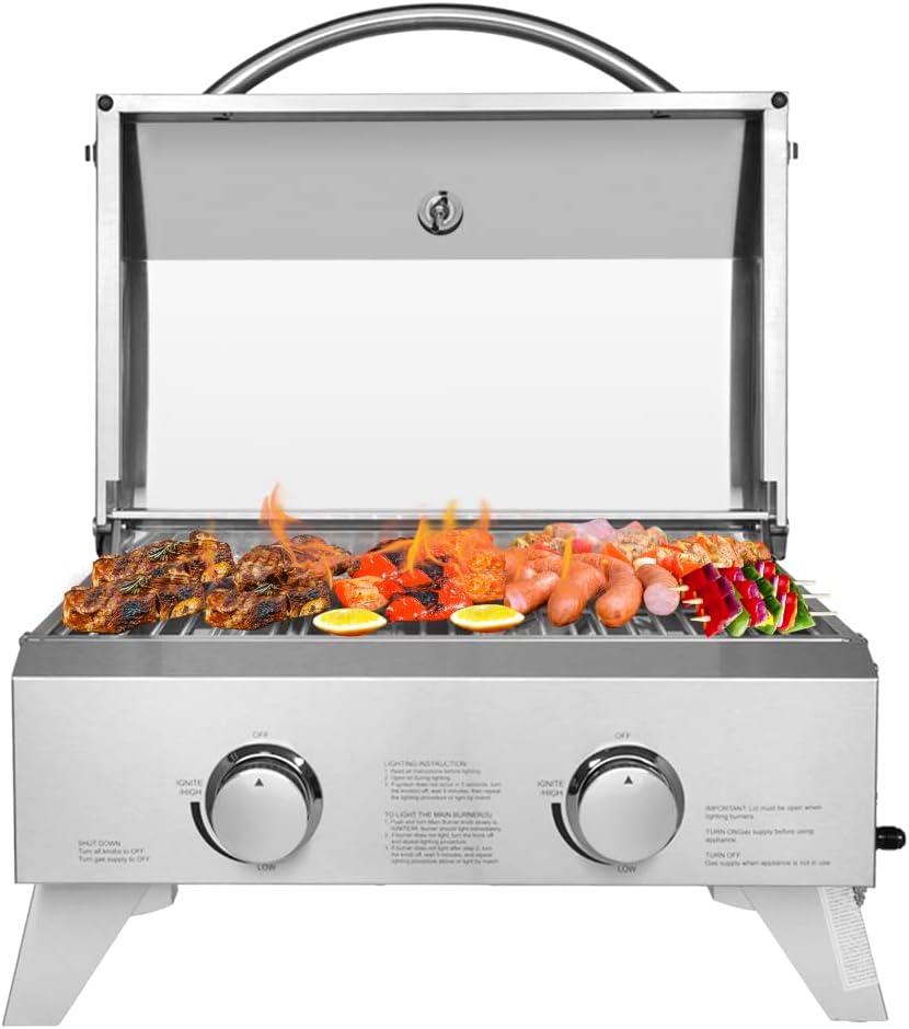 Stainless Steel 2-Burner Portable Propane Gas Grill