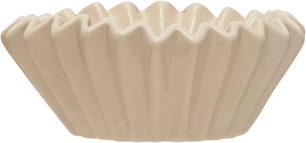 White Fluted Ceramic Serving Bowl with Zigzag Edge