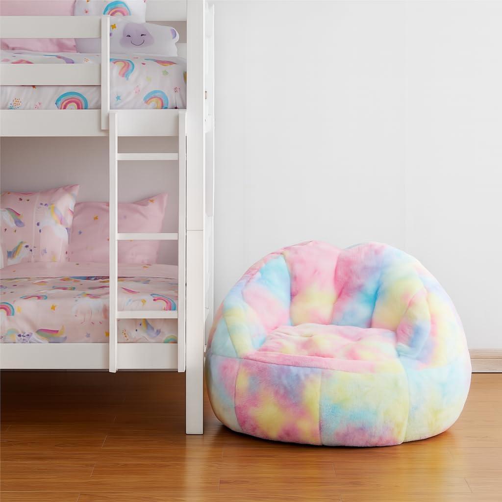 Heritage Kids Sorbet Dreams Large Rainbow Fur Kids Bean Bag Chair Soft Plush Comfortable Playroom Bedroom Seating Cushion Lounger Children Teenager Gaming Chair Multicolor