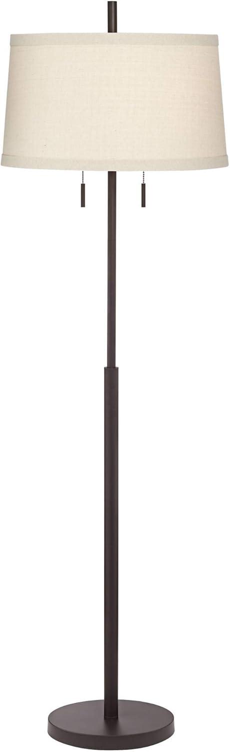 Possini Euro Design Nayla Modern Floor Lamp 62 1/2" Tall Bronze Metal Off White Fabric Tapered Drum Shade for Living Room Bedroom Office House Home