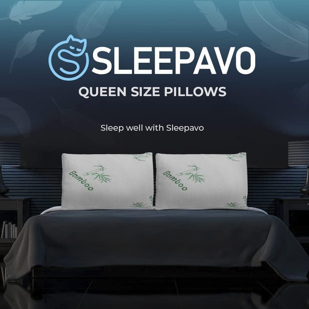 Memory Foam Bamboo Bed Pillows - 4 Pack Queen Size Cooling Pillows