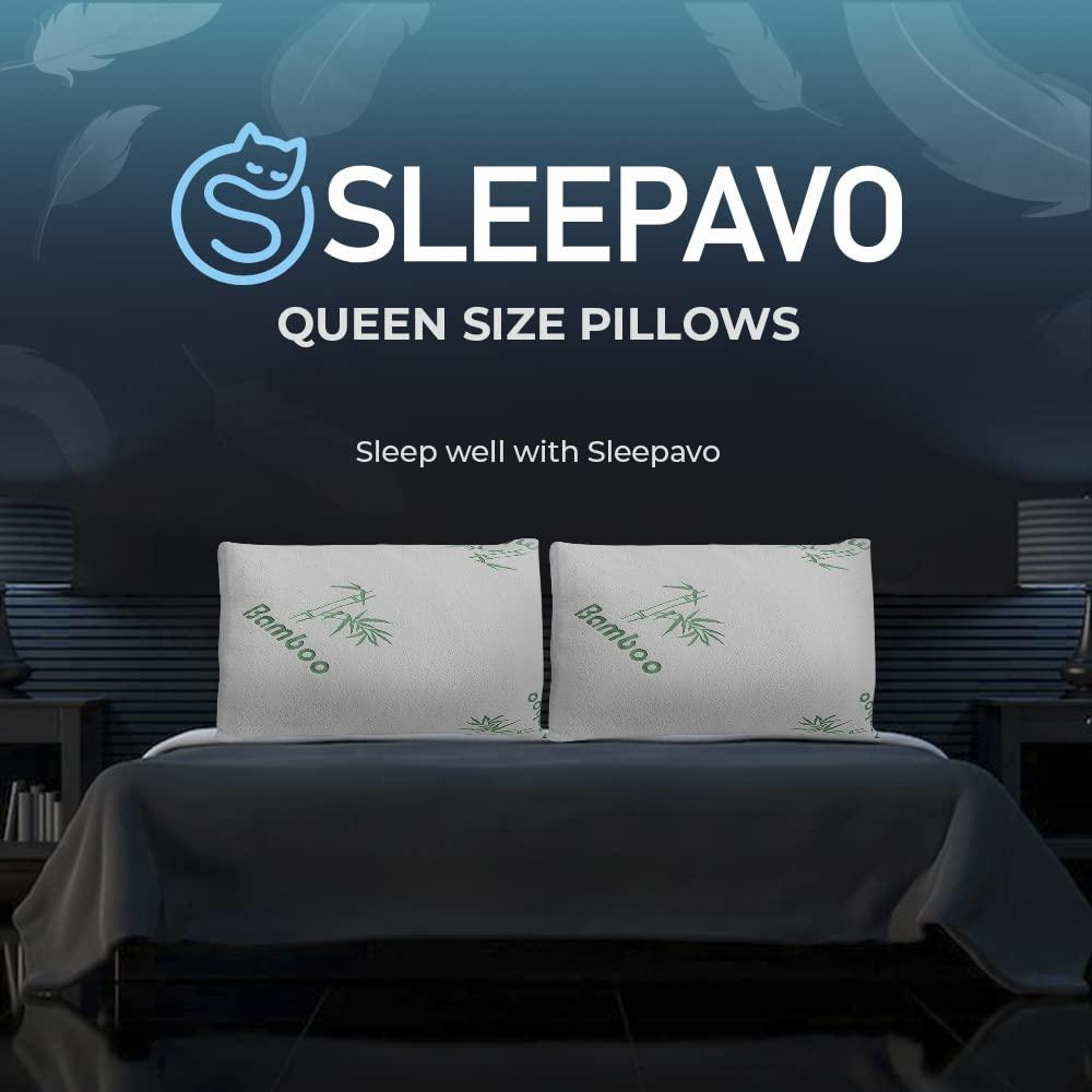 Sleepavo Memory Foam Pillows Queen Size Set of 2 - Cooling Bed Pillows for Sleeping - Back, Stomach, Side Sleeper Firm, Comfy Cool Shredded - 2 Pack