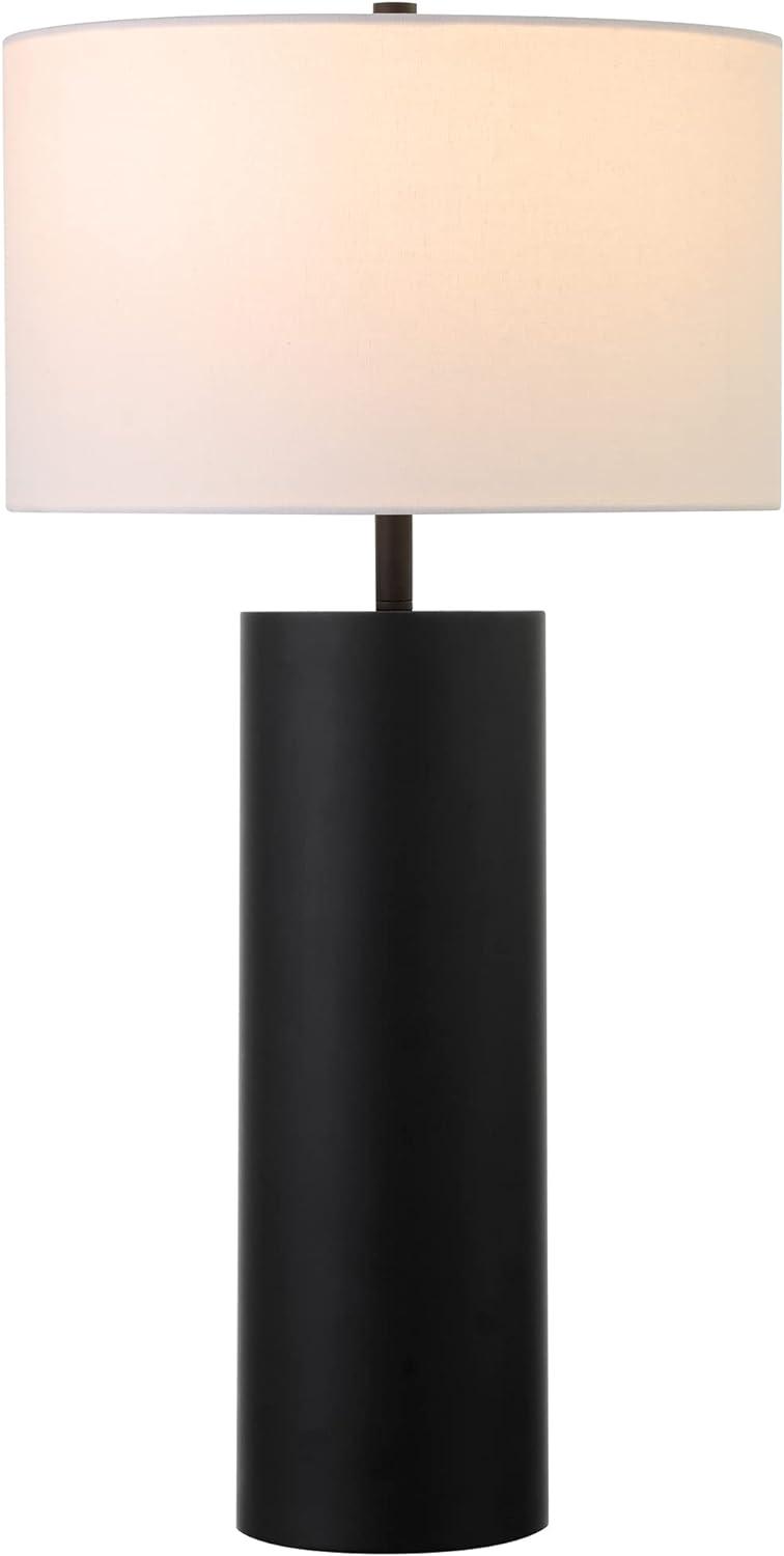 Evelyn&Zoe York 29.5" Mid-Century Modern Metal Table Lamp with White Drum Fabric Shade