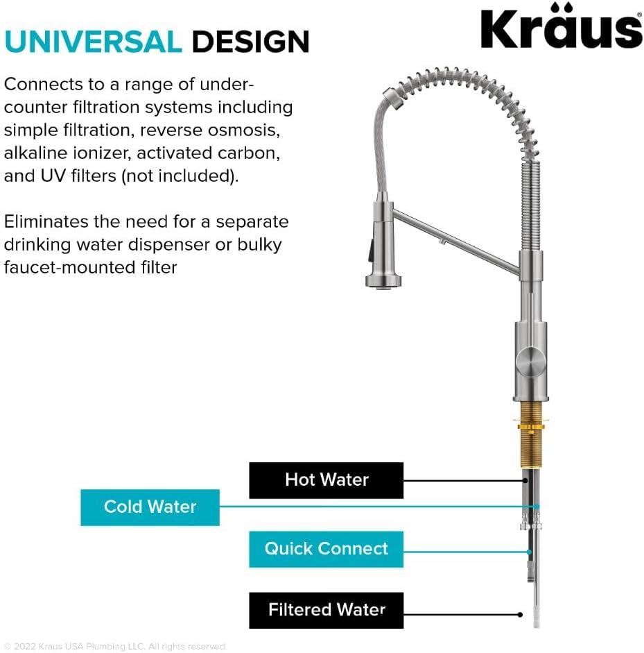 KRAUS Bolden 2-in-1 Commercial Style Pull-Down Single Handle Water Filter Kitchen Faucet for Reverse Osmosis or Water Filtration System
