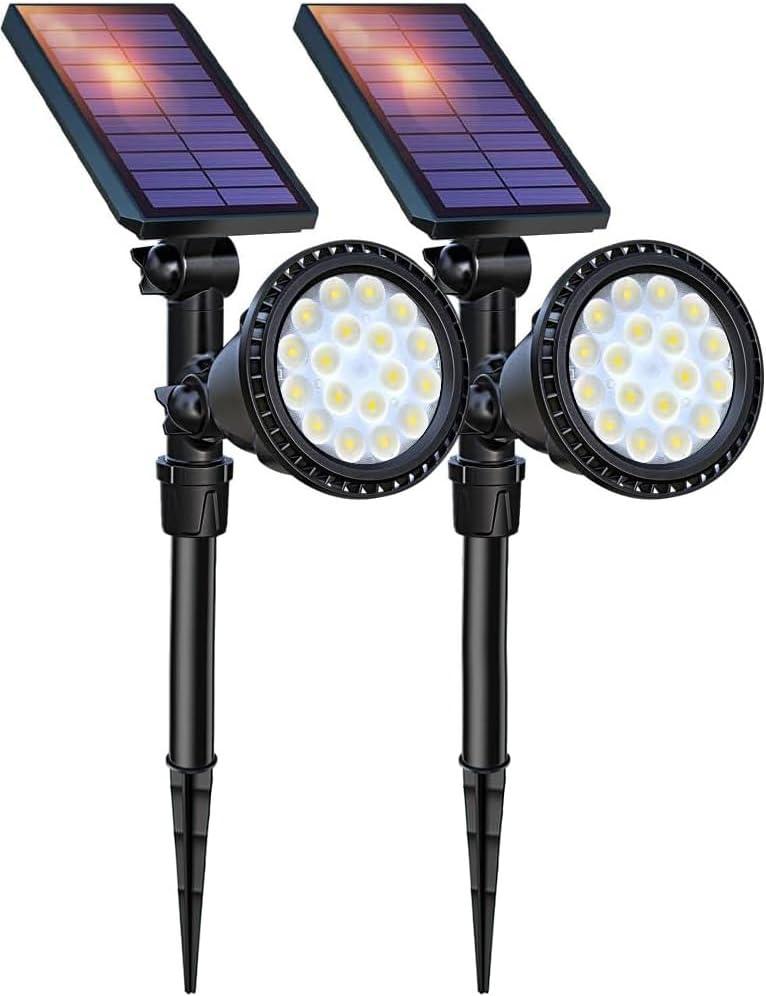 Adjustable Solar Powered Outdoor Spotlights with LED Lights, 2-Pack