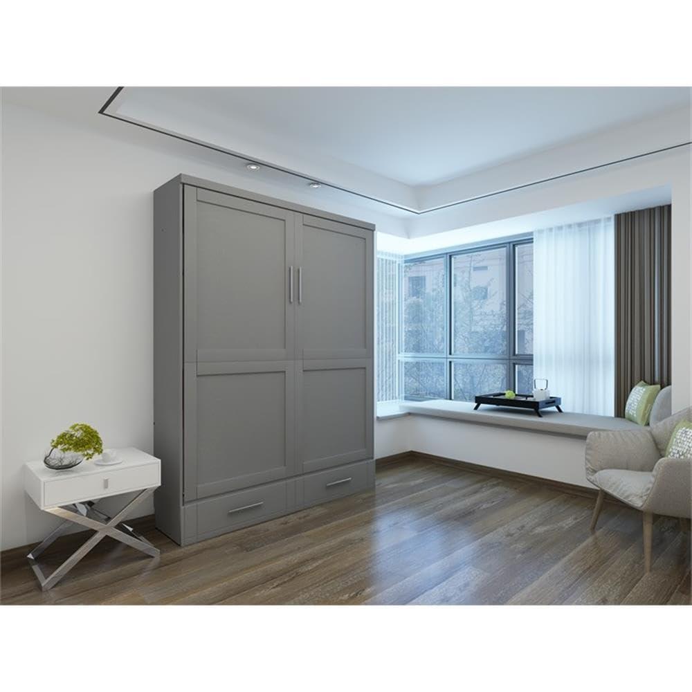 RoomAndLoft Modern Solid Wood Queen Murphy Wall Bed Gray
