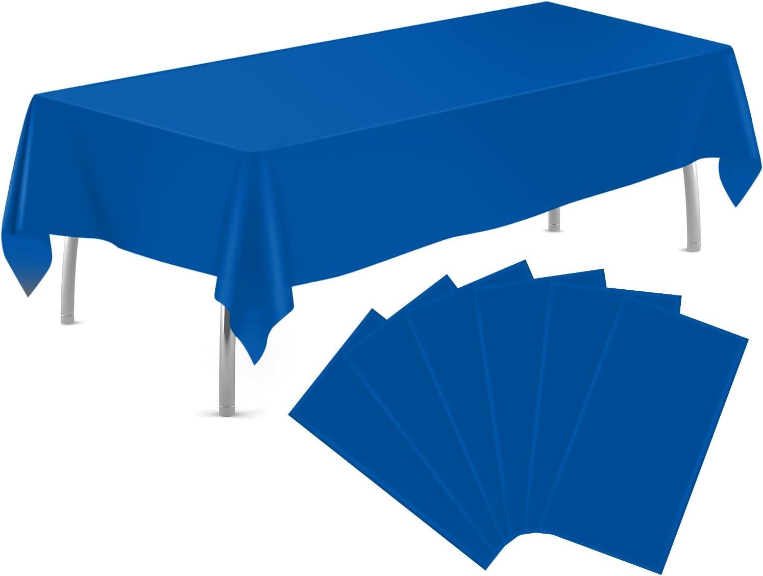 6 Pack Plastic Royal Blue Tablecloth for Parties, Rectangular Table Decorations, 54 x 108 Inches, Disposable Table Cover for Birthday, Graduation Party Supplies