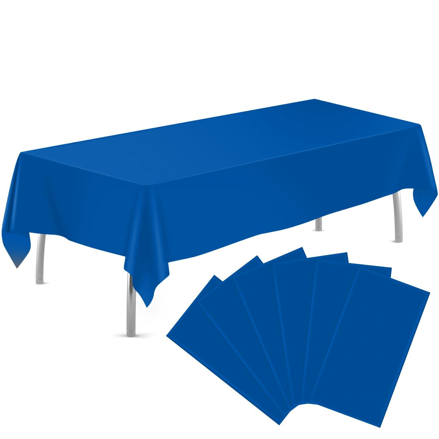 6 Pack Plastic Royal Blue Tablecloth for Parties, Rectangular Table Decorations, 54 x 108 Inches, Disposable Table Cover for Birthday, Graduation Party Supplies