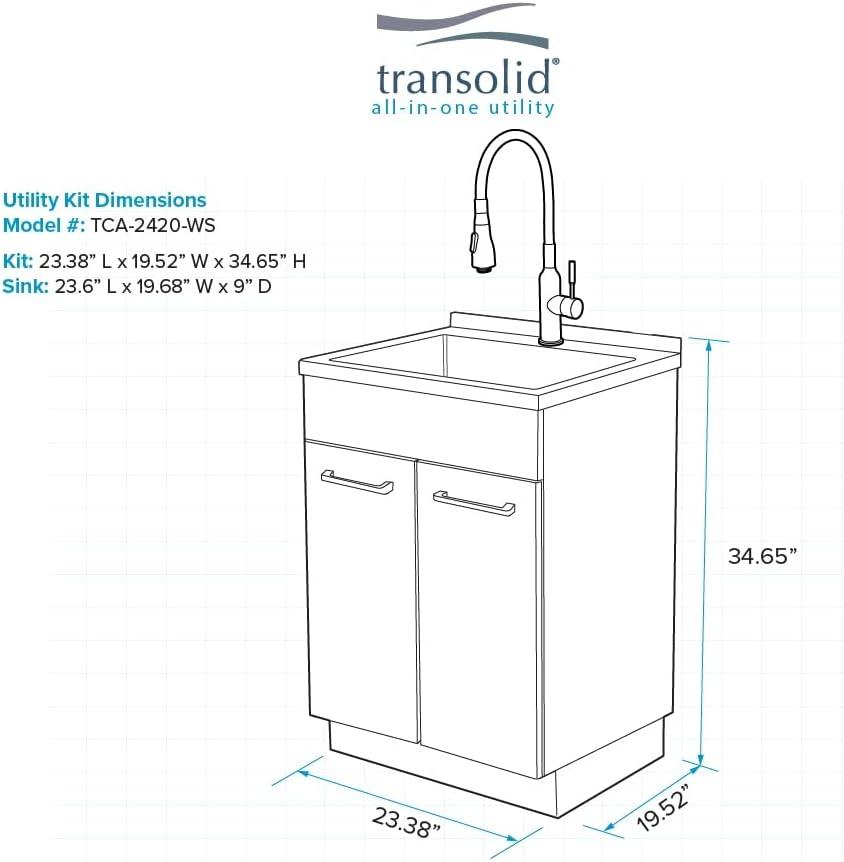 24-Inch White Freestanding Stainless Steel Laundry Sink with Faucet