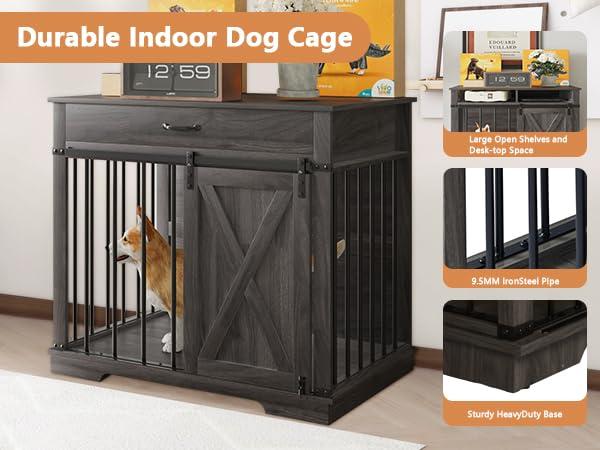 Tucker Murphy Pet™ 37.8''W Modern Dog Crate Furniture With Drawer And Sliding Door