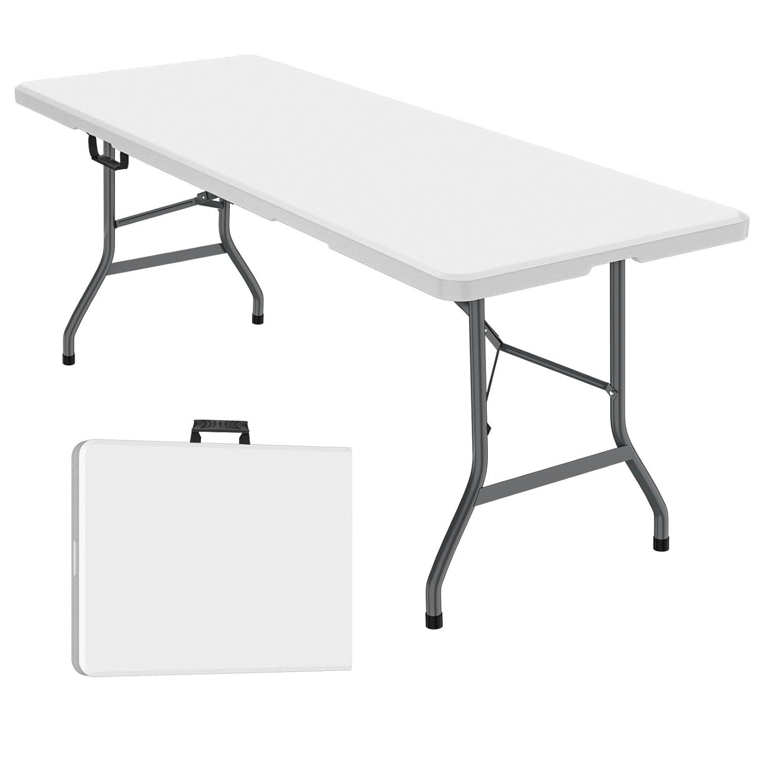 6 Foot Folding Table,White Plastic Folding Table,Built-in Handle,White