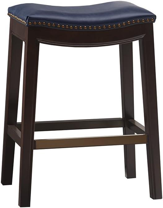 Westley Saddle Counter Height Barstool Navy: Madison Park, Upholstered, Wood Legs, 20" Wide