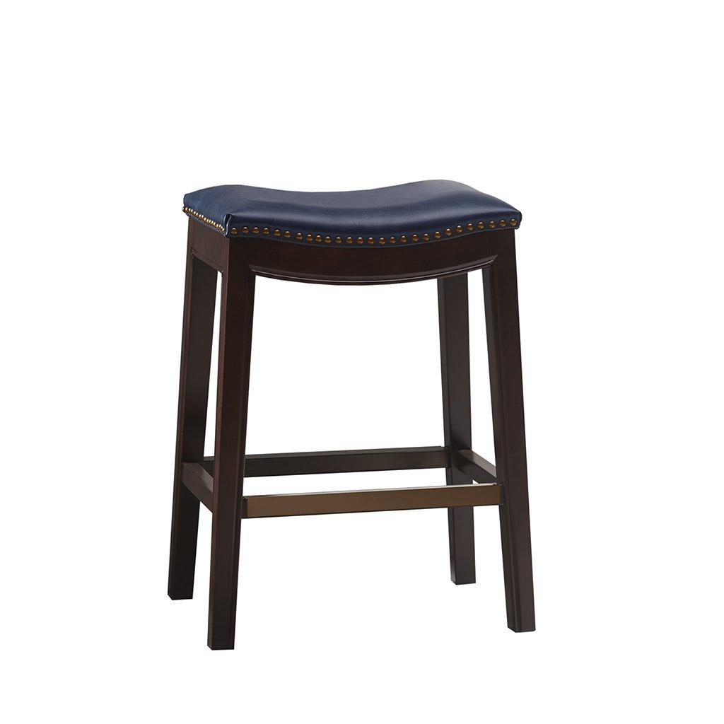 Westley Saddle Counter Height Barstool Navy: Madison Park, Upholstered, Wood Legs, 20" Wide