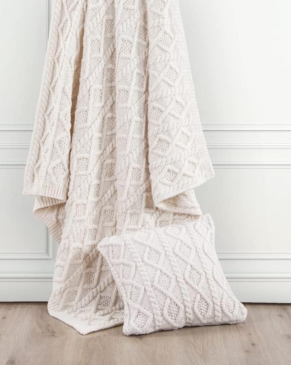 HiEnd Accents Cable Knit Wool Solid Textured Sweater Soft Classic Lodge Throw Blanket