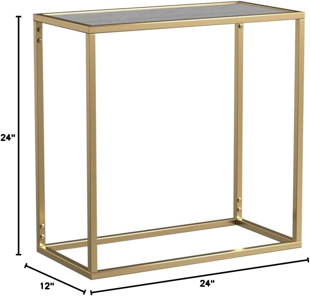 Convenience Concepts Gold Coast Faux Marble Chairside Table in Gold Metal Frame