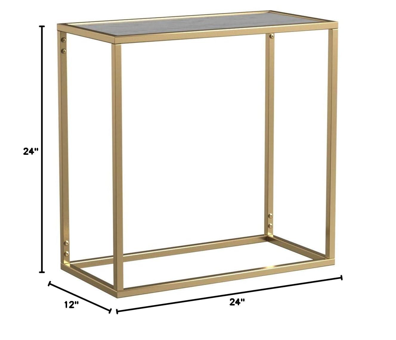 Convenience Concepts Gold Coast Faux Marble Chairside Table in Gold Metal Frame