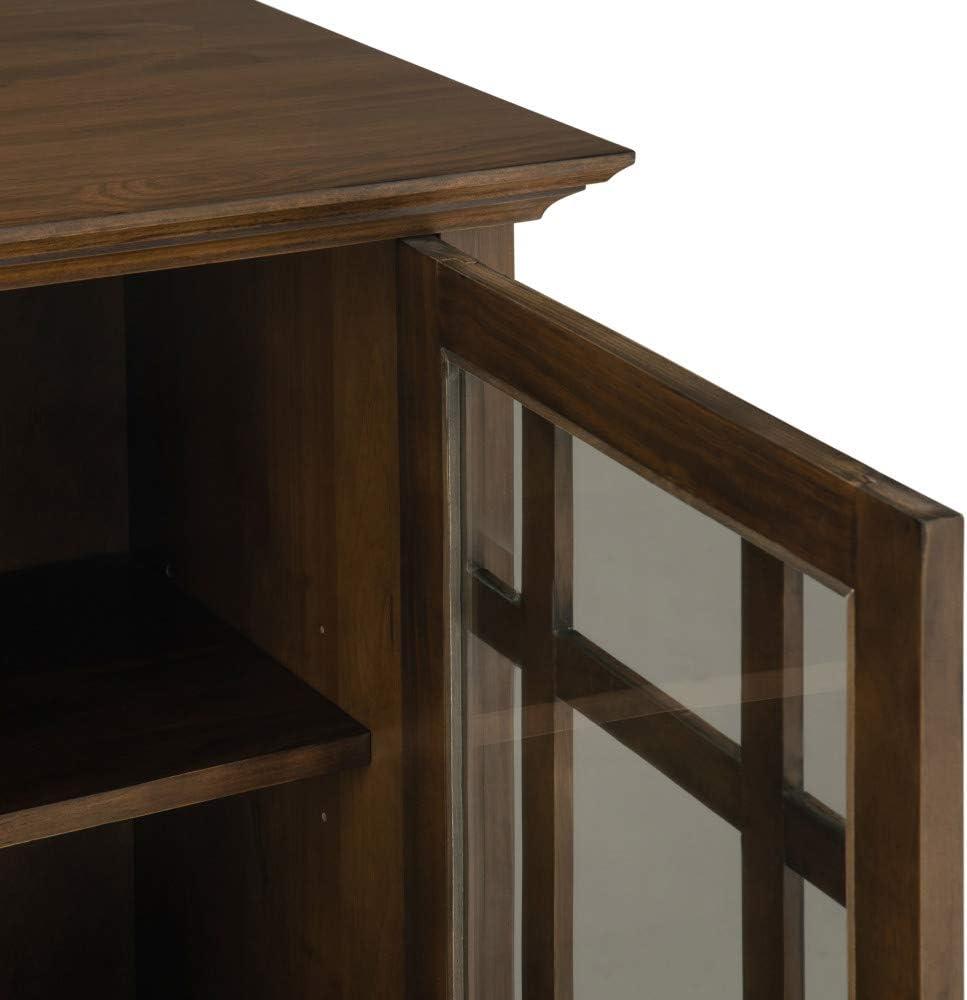 Simpli Home Bedford 39"W Solid Wood 4-Shelf Medium Storage Cabinet with Glass Doors and Adjustable Shelves