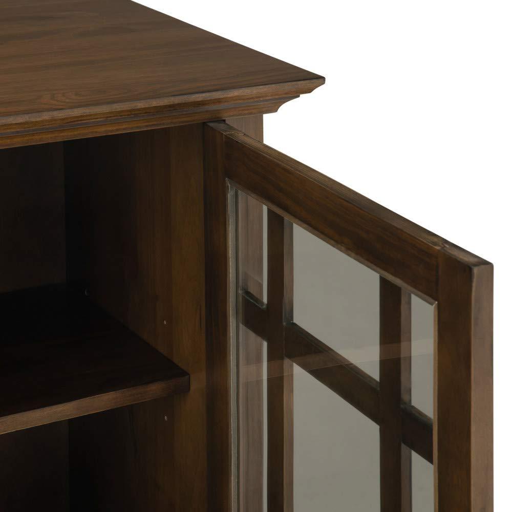 Simpli Home Bedford 39"W Solid Wood 4-Shelf Medium Storage Cabinet with Glass Doors and Adjustable Shelves
