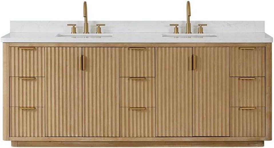 Cadiz 84" Double Bathroom Vanity in Washed Ash Grey w/Lightning White Composite