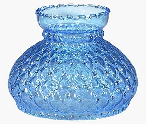 B&P Lamp Light Blue Glass Lamp Shade with Diamond Quilted Pattern Student Glass Shade with Crimped Top, 7 Inch Fitter, for Vintage and Antique Style Globes
