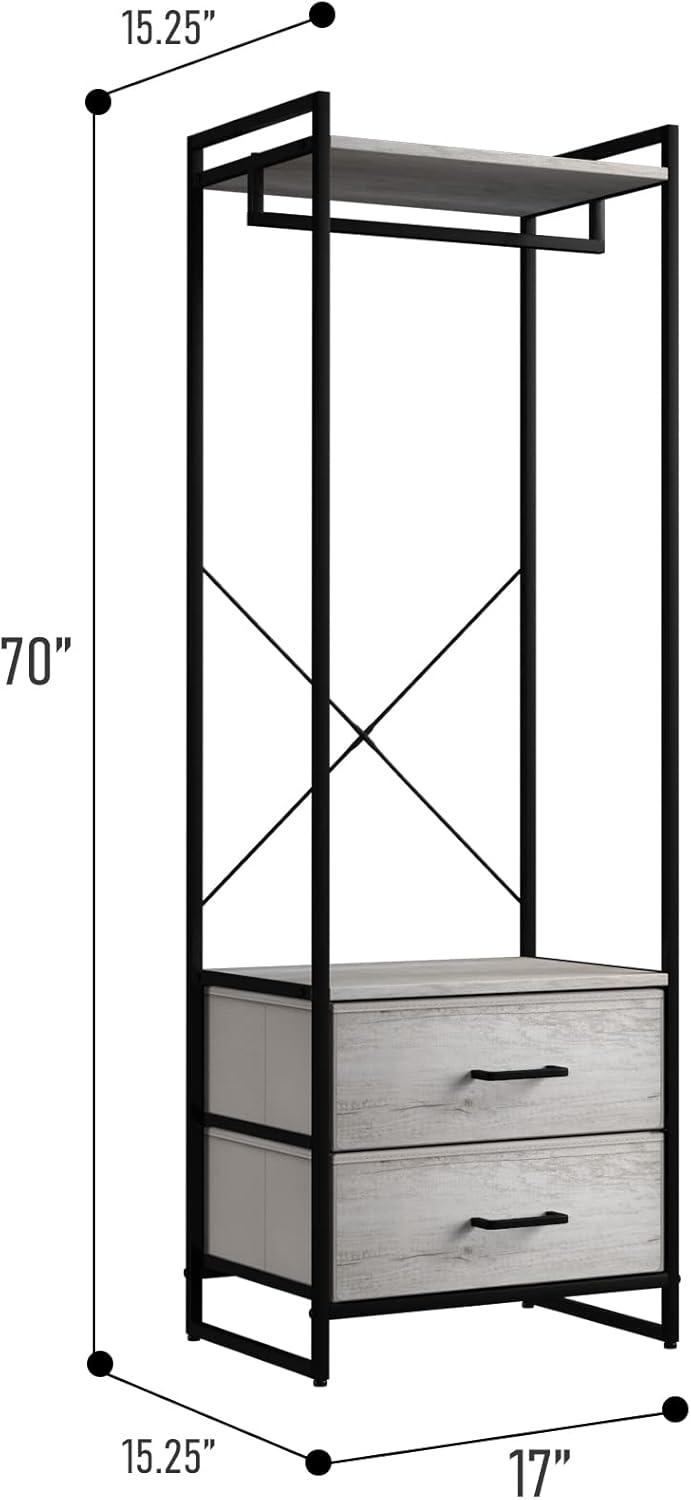 Sorbus Clothing Rack with Drawers – Tall Garment Rack with Wood Top, Steel Frame & Fabric Drawers – Stand Alone Closet Organizer, Greige
