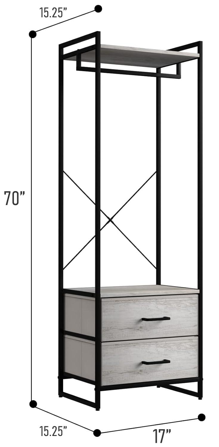 Sorbus Clothing Rack with Drawers – Tall Garment Rack with Wood Top, Steel Frame & Fabric Drawers – Stand Alone Closet Organizer, Greige