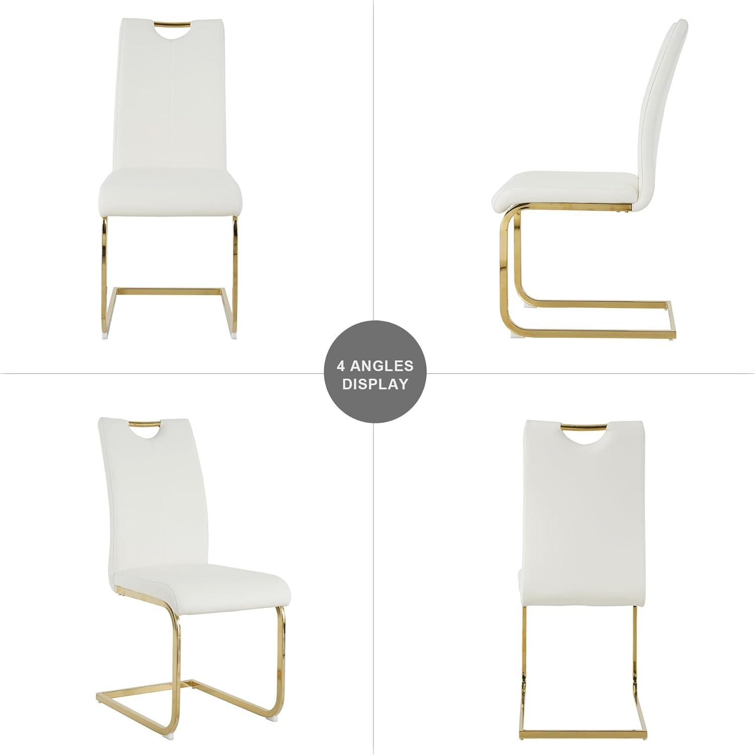 Henf 5 Piece Gold Dining Table Set for 4, Modern Glass Kitchen Table and Chairs for 4, Dining Room Table Set with 51" Glass Dinner Table & 4 White Faux Leather Chairs for Small Space,Home, Apartment