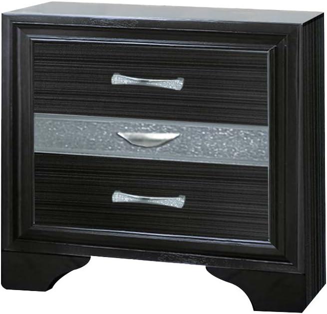 Elegant Glossy Black 3-Drawer Nightstand with Crystal Inserts