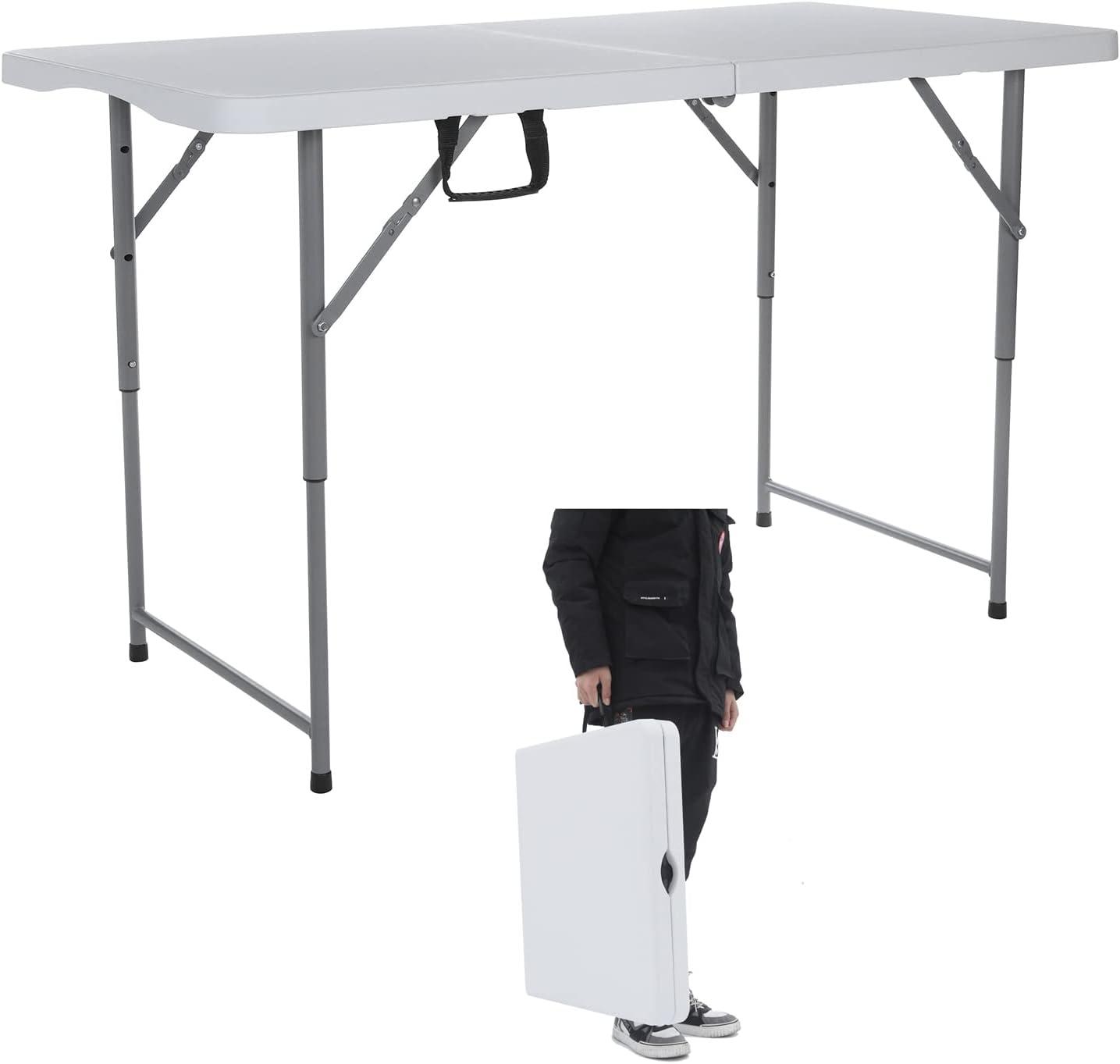 White Granite Adjustable Height Portable Folding Table