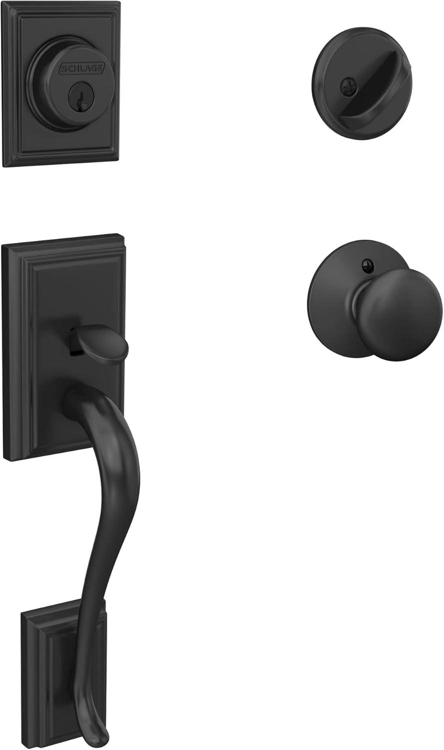 Matte Black Single Cylinder Deadbolt Handleset with Knob