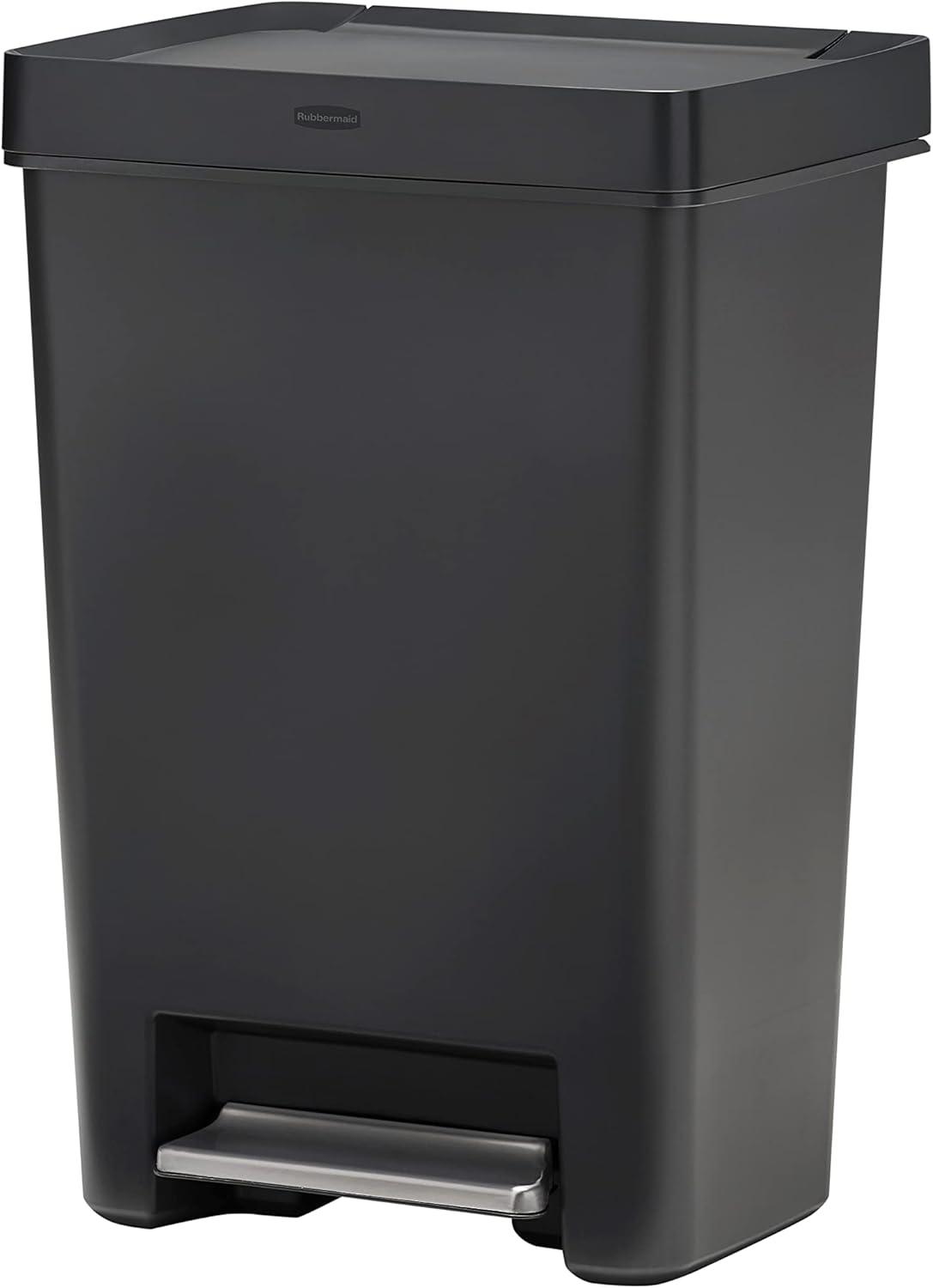 Black Plastic 13-Gallon Step-On Kitchen Trash Can