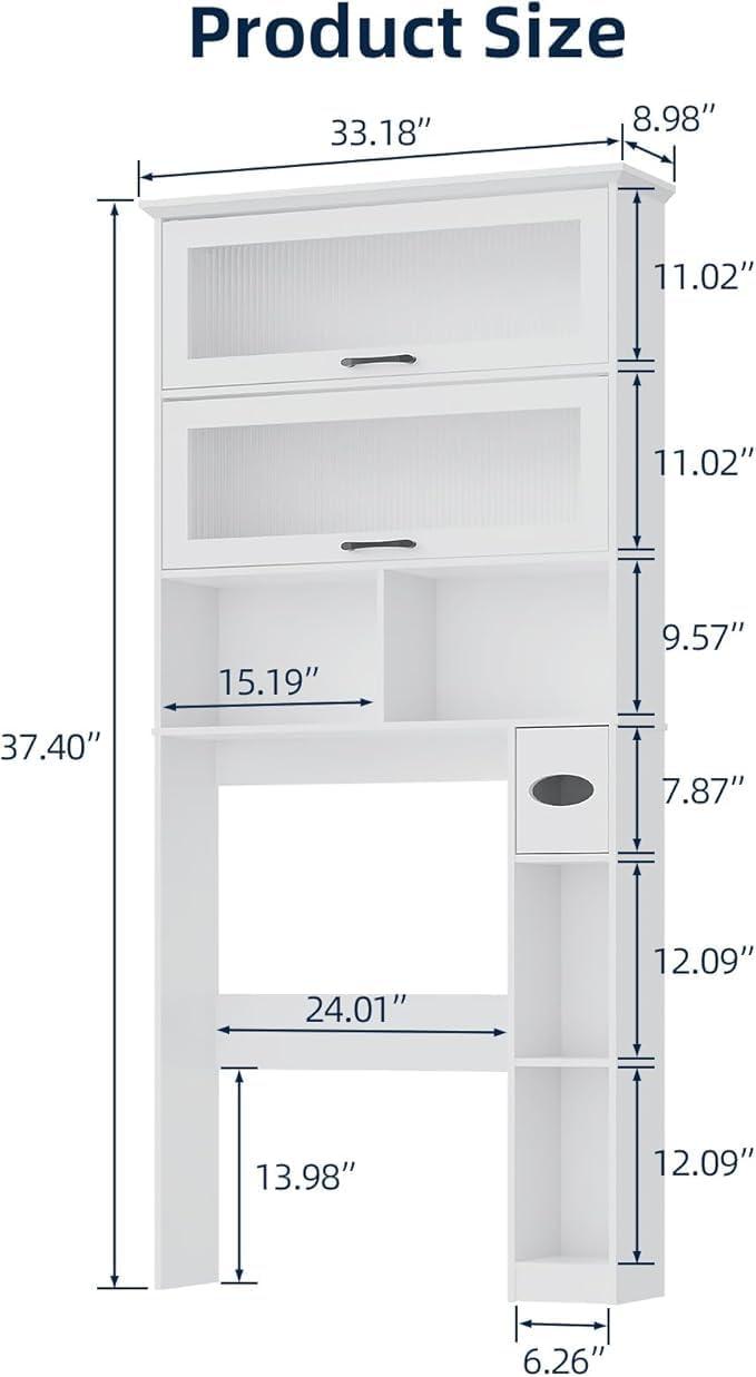 Over The Toilet Storage Cabinet with Transparent Door, Toilet Paper Storage Cabinet with Multi Layer Shelves Suitable for Bathroom, Laundry Room, Freestanding Bathroom Storage Rack,White