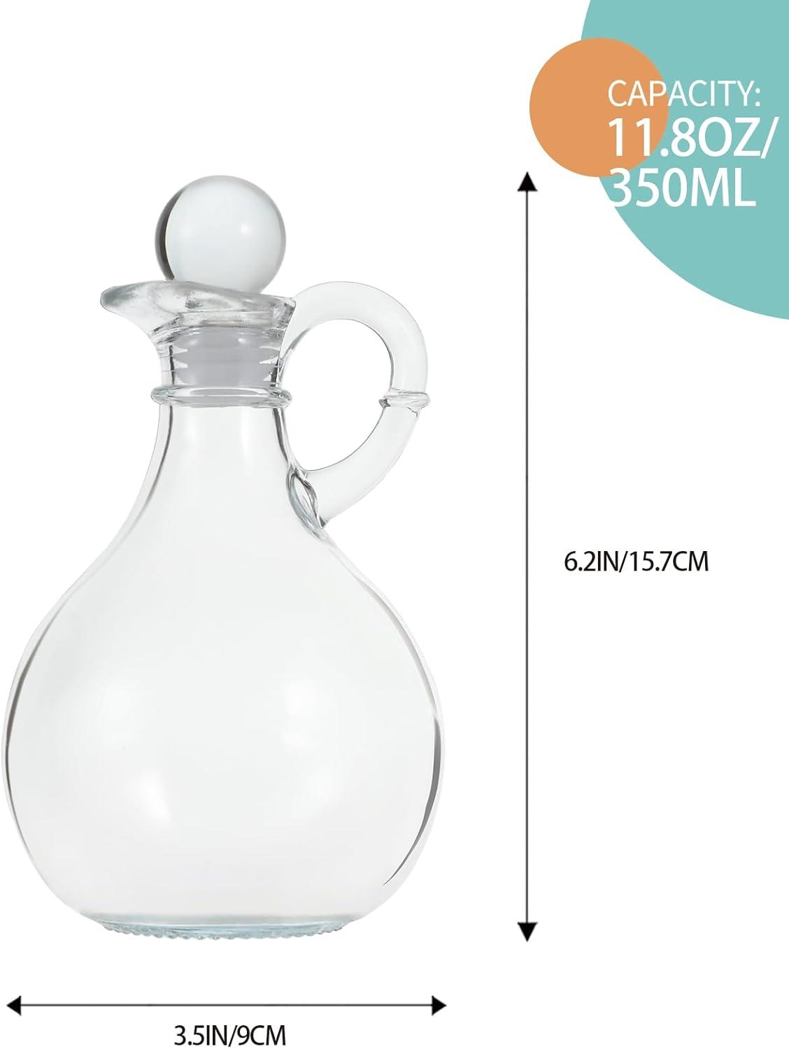 Cornucopia Brands 8oz Glass Oil and Vinegar Cruets (Set of 2); Round Oil Dispensers / Salad Dressing Bottles w/ Stoppers