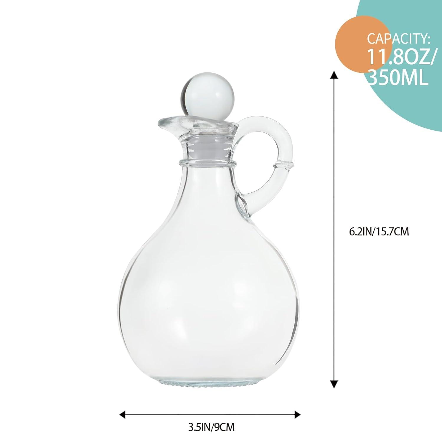 Cornucopia Brands 8oz Glass Oil and Vinegar Cruets (Set of 2); Round Oil Dispensers / Salad Dressing Bottles w/ Stoppers