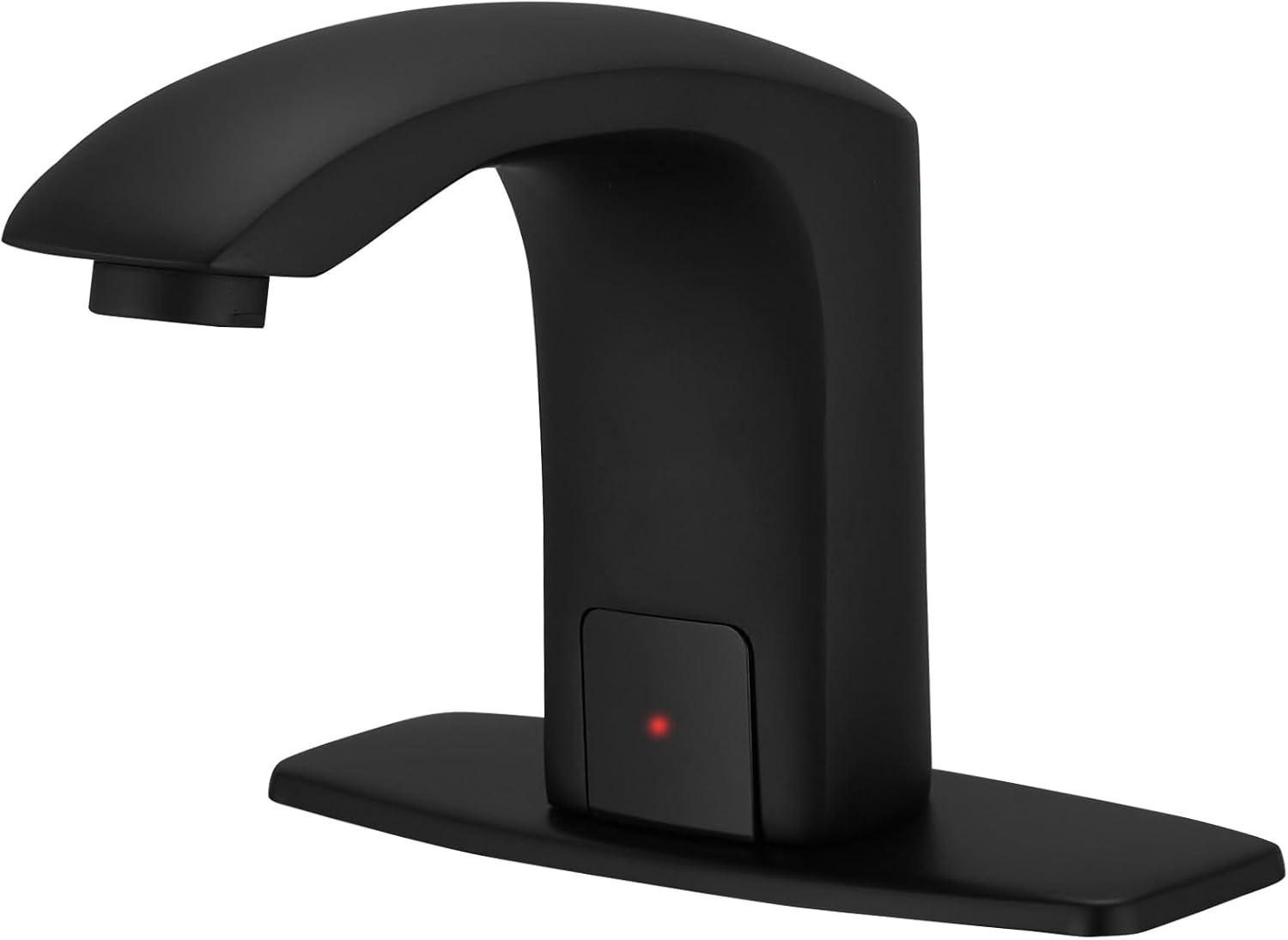 Touchless Bathroom Faucet, Commercial Hands-Free Automatic Sensor Faucet, AC/DC Powered Sink Faucet, Temperature Adjustment Valve, Black