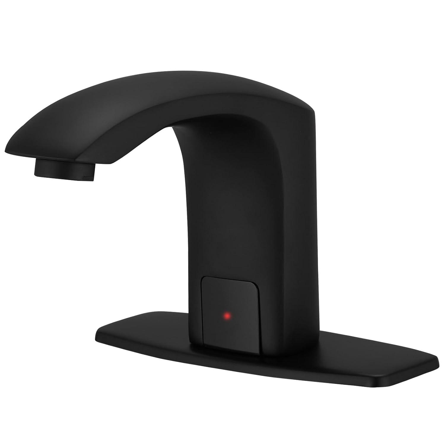 Touchless Bathroom Faucet, Commercial Hands-Free Automatic Sensor Faucet, AC/DC Powered Sink Faucet, Temperature Adjustment Valve, Black