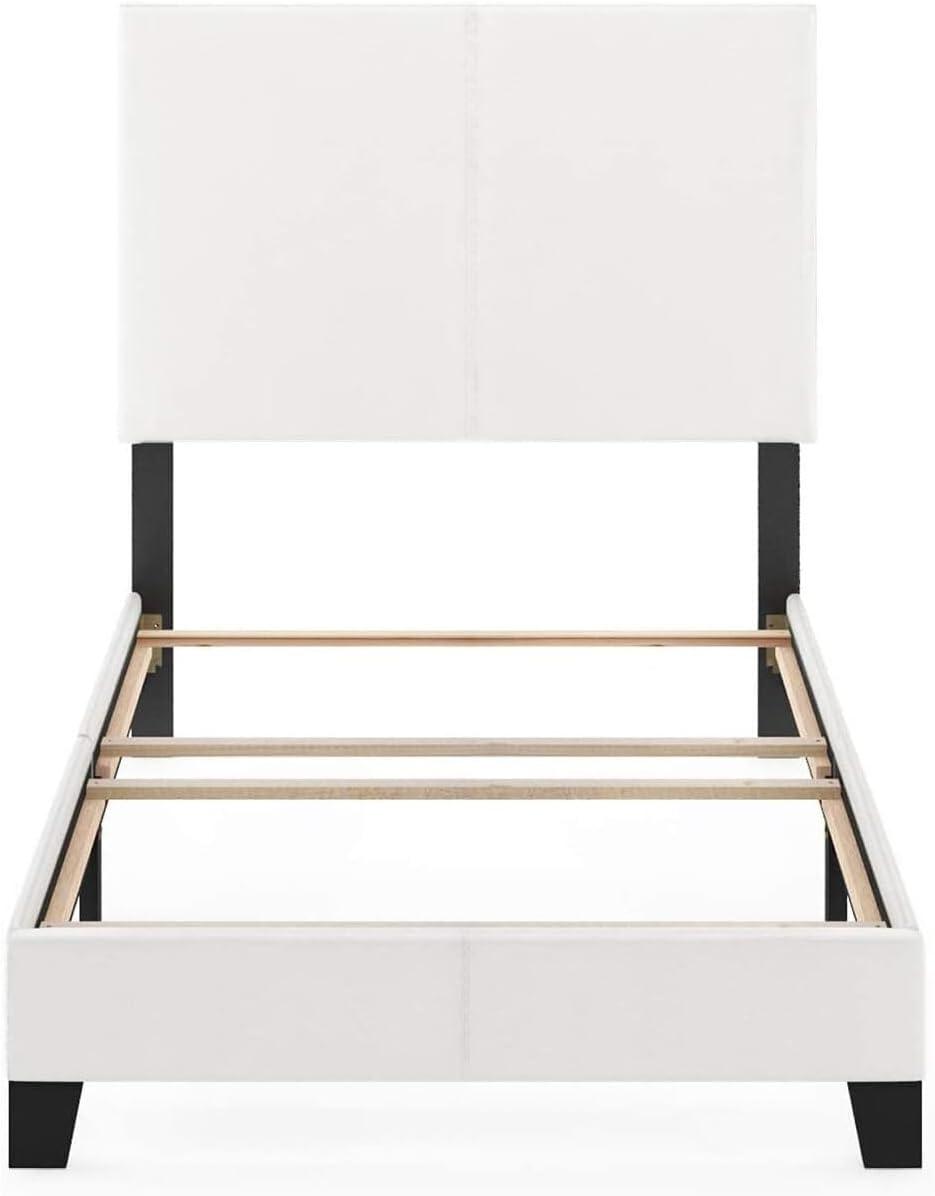 HomeStock Modern Motifs Upholstered Bed Frame-Bed Size:Twin,Color:White PU Leather