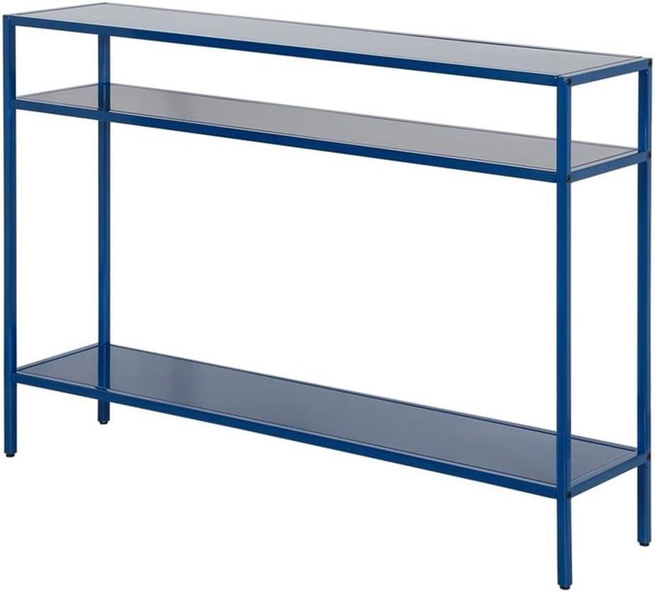 Evelyn&Zoe Ricardo 42" Wide Rectangular Console Table with Metal Shelves, Mykonos Blue