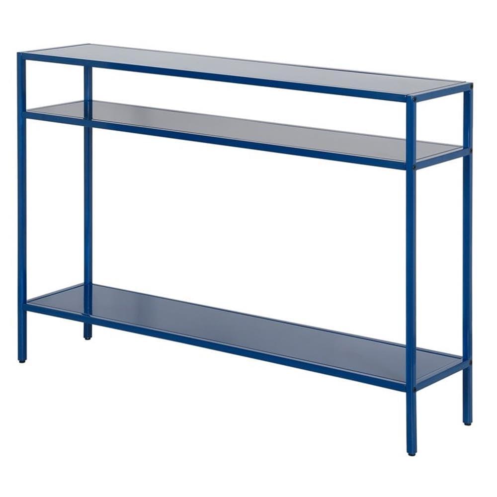 Evelyn&Zoe Ricardo 42" Wide Rectangular Console Table with Metal Shelves, Mykonos Blue