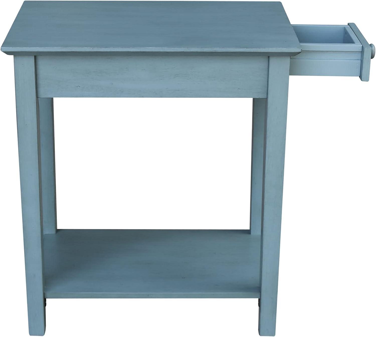 Ocean Blue Traditional Elegant Solid Parawood End Table with Storage